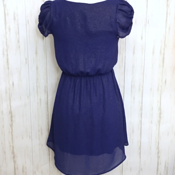 ANTHRO EVERLY Navy Blue Asymmetric Shimmer Dress - Picture 5 of 8